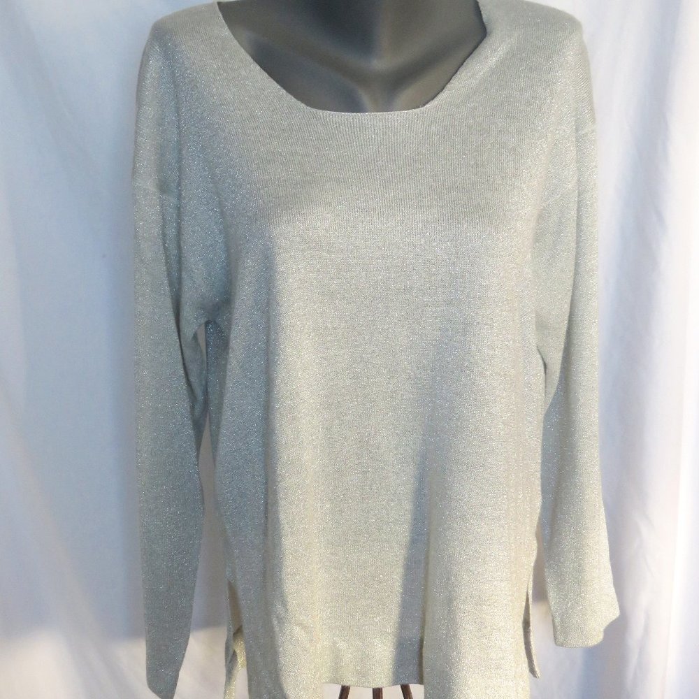 1990s Holiday Glam Sparkle Tunic Silver Scoop Neck